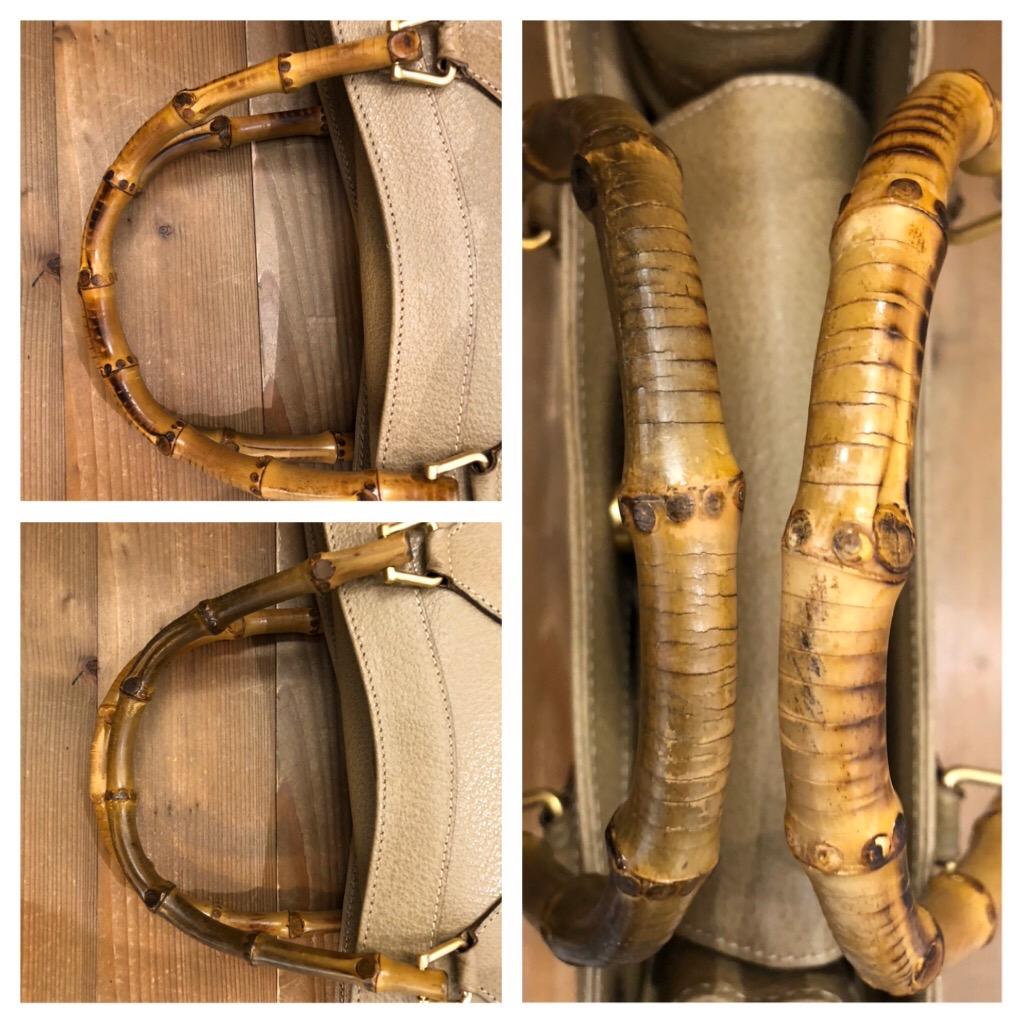 1990s Vintage Gucci Khaki Leather Bamboo Tote Diana Tote Bag (Medium) 3