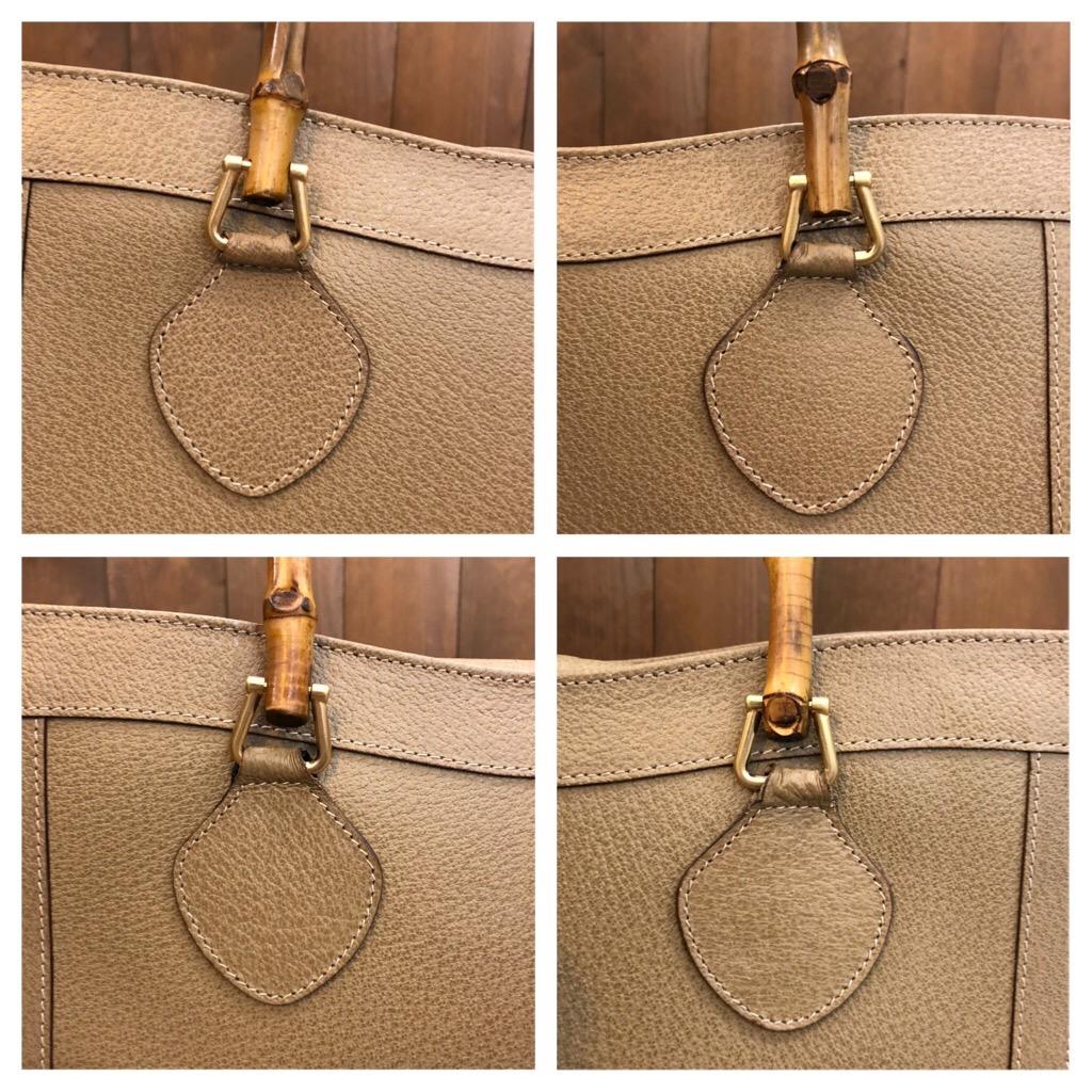 Women's or Men's 1990s Vintage Gucci Khaki Leather Bamboo Tote Diana Tote Bag (Medium)