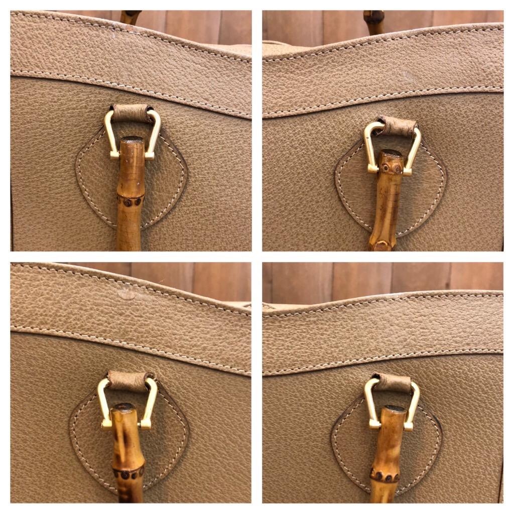 1990s Vintage Gucci Khaki Leather Bamboo Tote Diana Tote Bag (Medium) 1