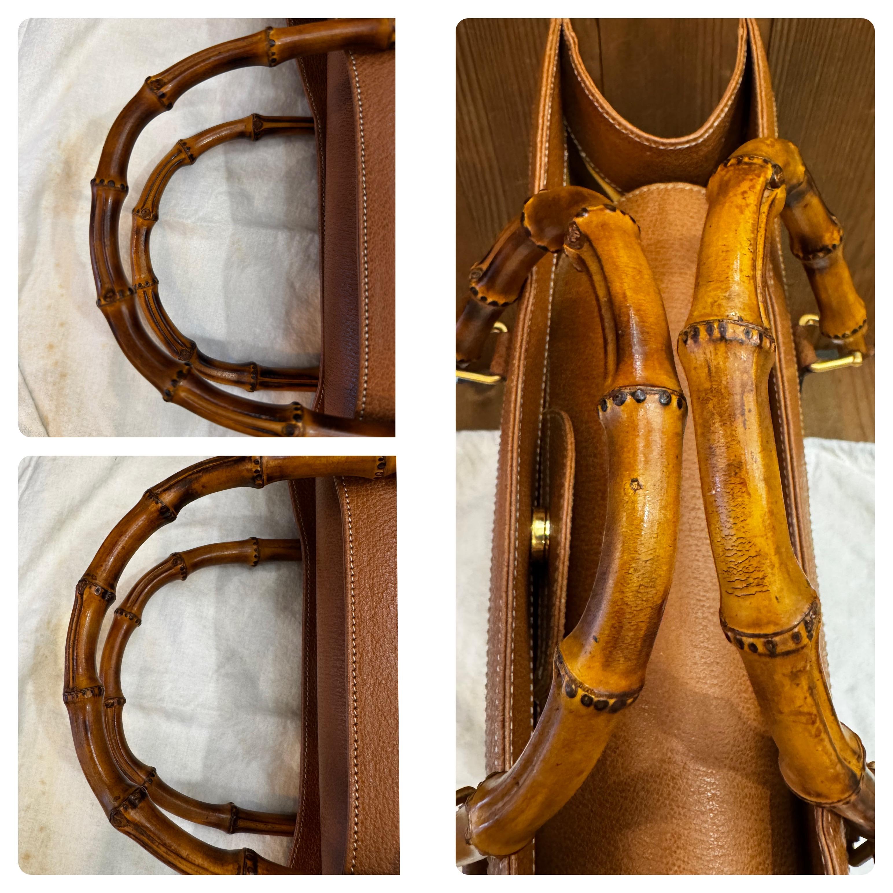 1990s Vintage GUCCI Bamboo Tote Diana Tote Bag Leather Caramel Large 2