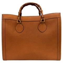 1990s Vintage GUCCI Bamboo Tote Diana Tote Bag Leather Caramel Large