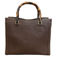 Vintage GUCCI Diana Tote Bamboo Tote Bag Leather Dark Brown (Medium)