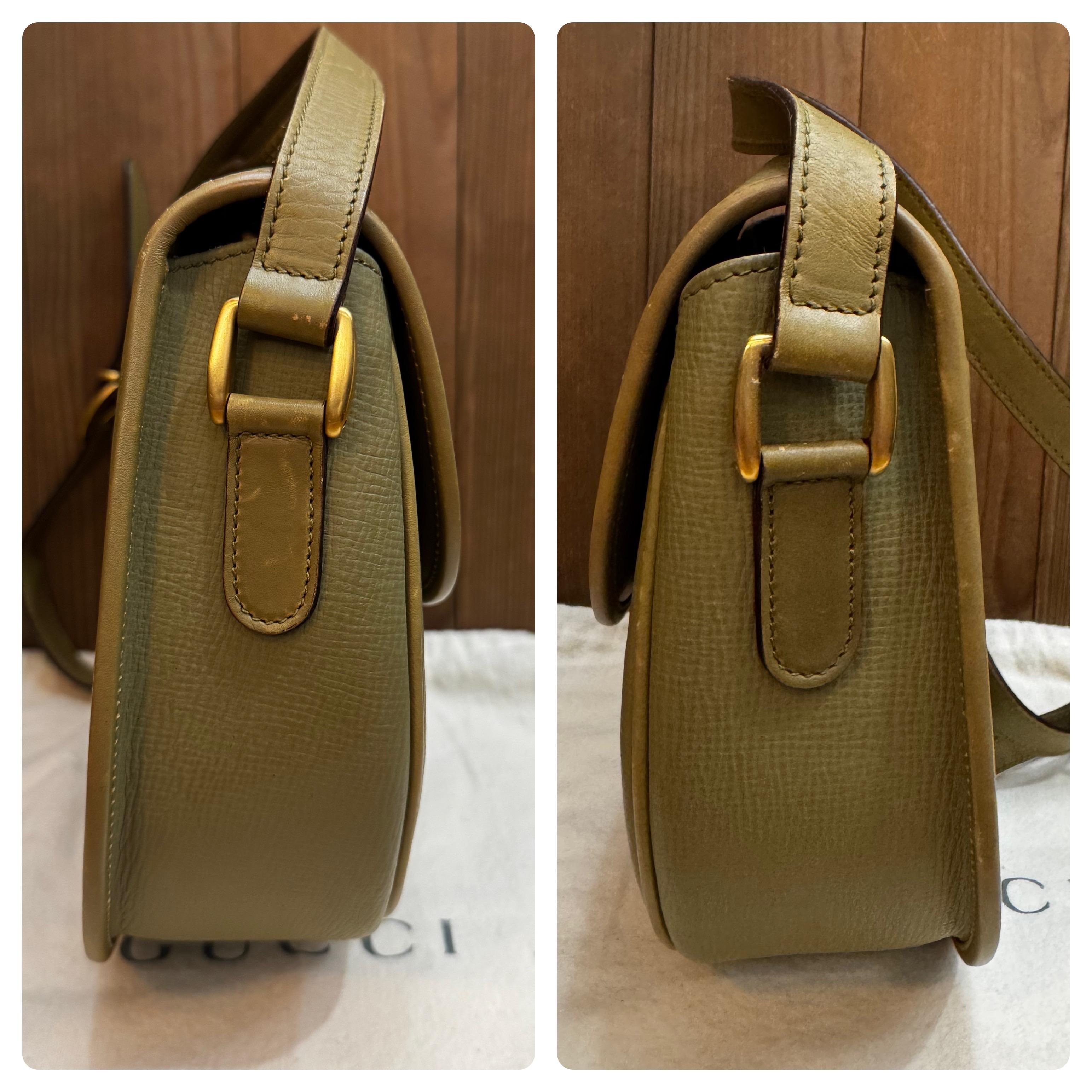 1990 Vintage GUCCI Leather Crossbody Bag Calfskin Green Bon état - En vente à Bangkok, TH
