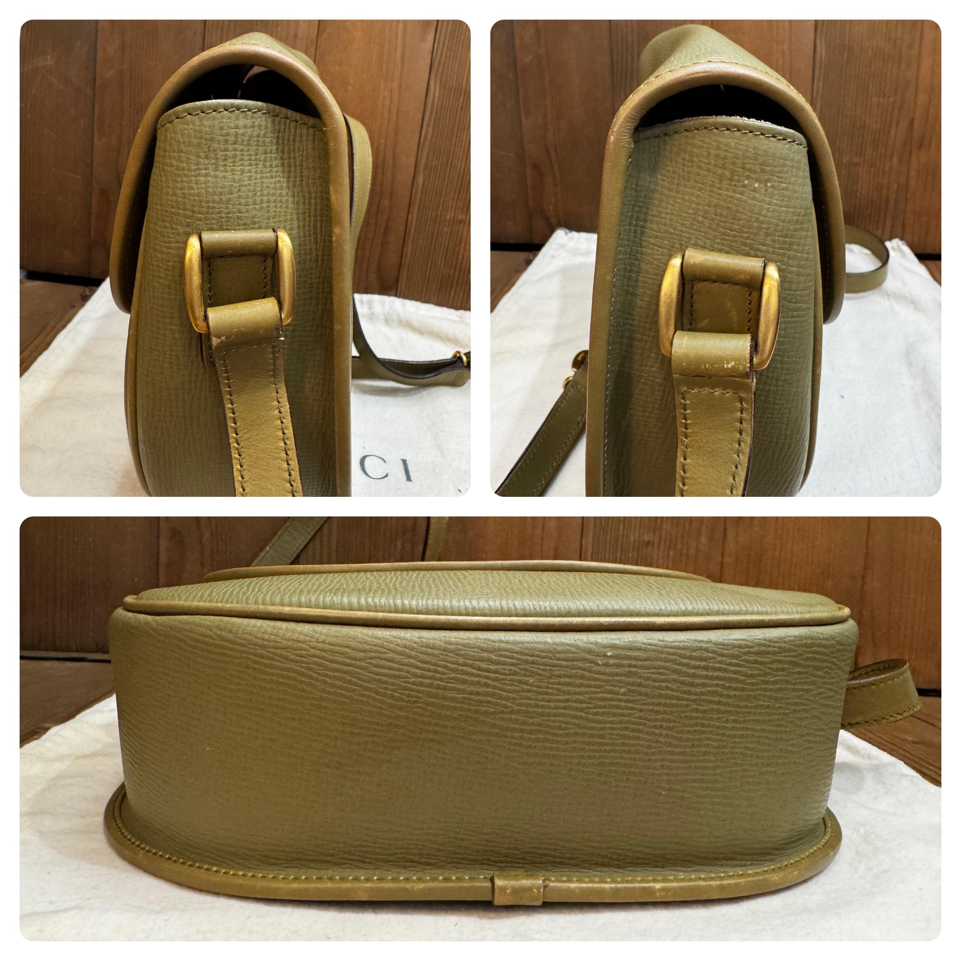 1990 Vintage GUCCI Leather Crossbody Bag Calfskin Green Pour femmes en vente