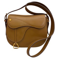 1990s Vintage GUCCI Leather Saddle Crossbody Bag Equestrian Calfskin Brown