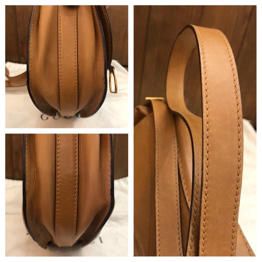 1990s Vintage GUCCI Calfskin Leather Saddle Shoulder Bag Equestrian Camel Unisex 1
