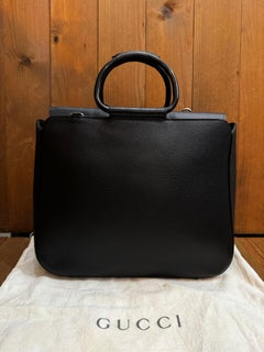 1990s Vintage GUCCI Leather Tote Bag Black Medium