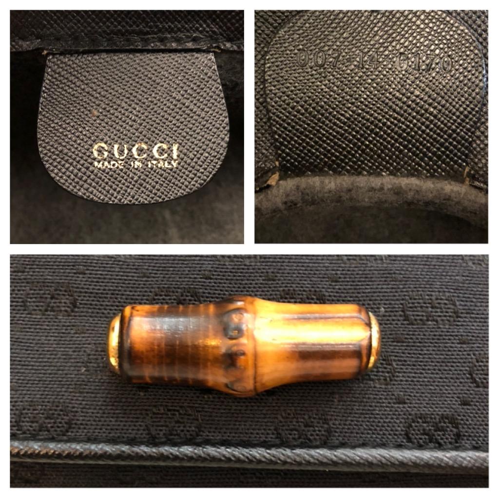 1990s Vintage GUCCI Micro GG Jaccquard Bamboo Chain Pouch Bag Black 1