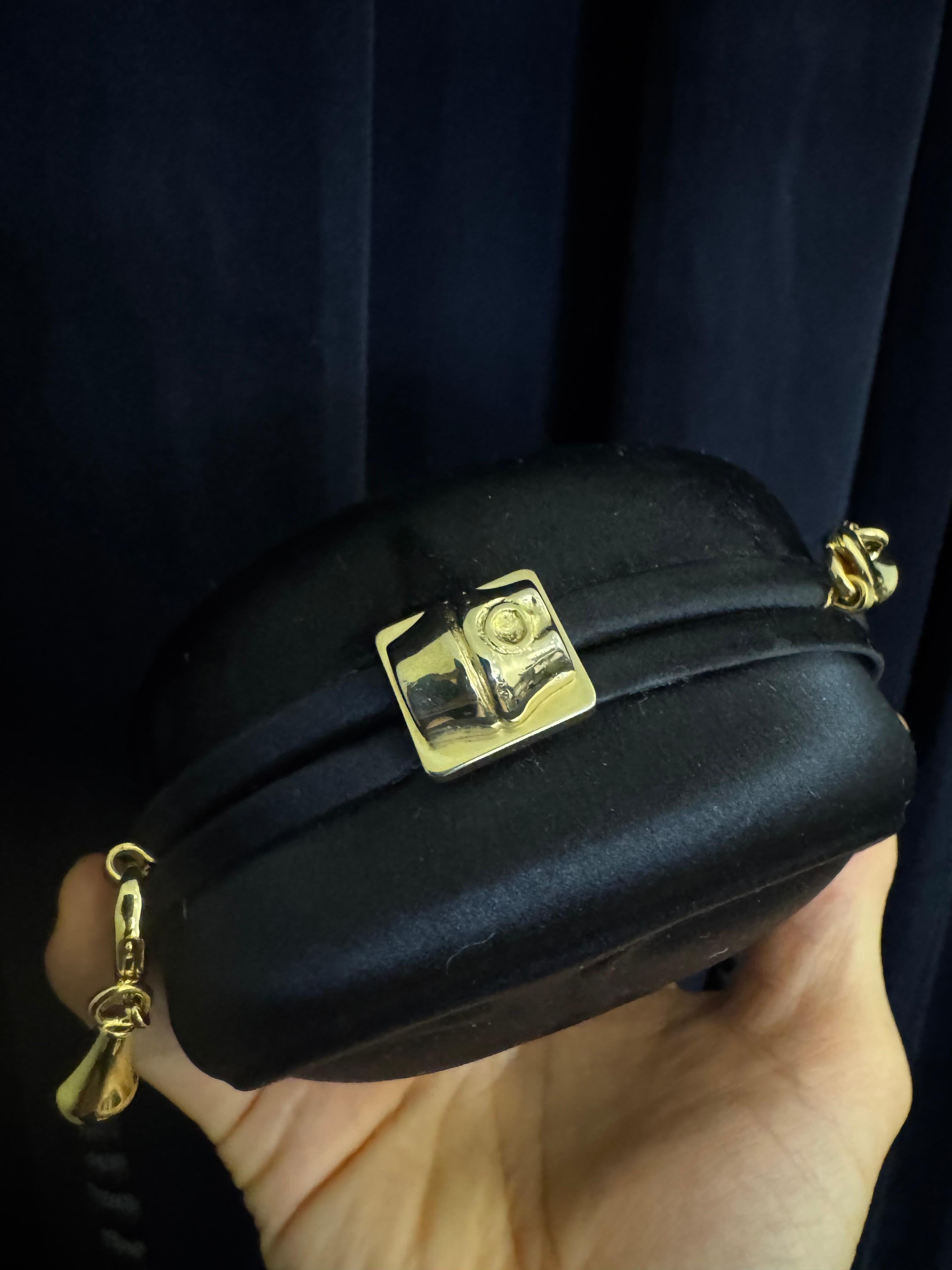 1990s Vintage GUCCI Micro Satin Bamboo Box Clutch Bag Black Mini For Sale 7