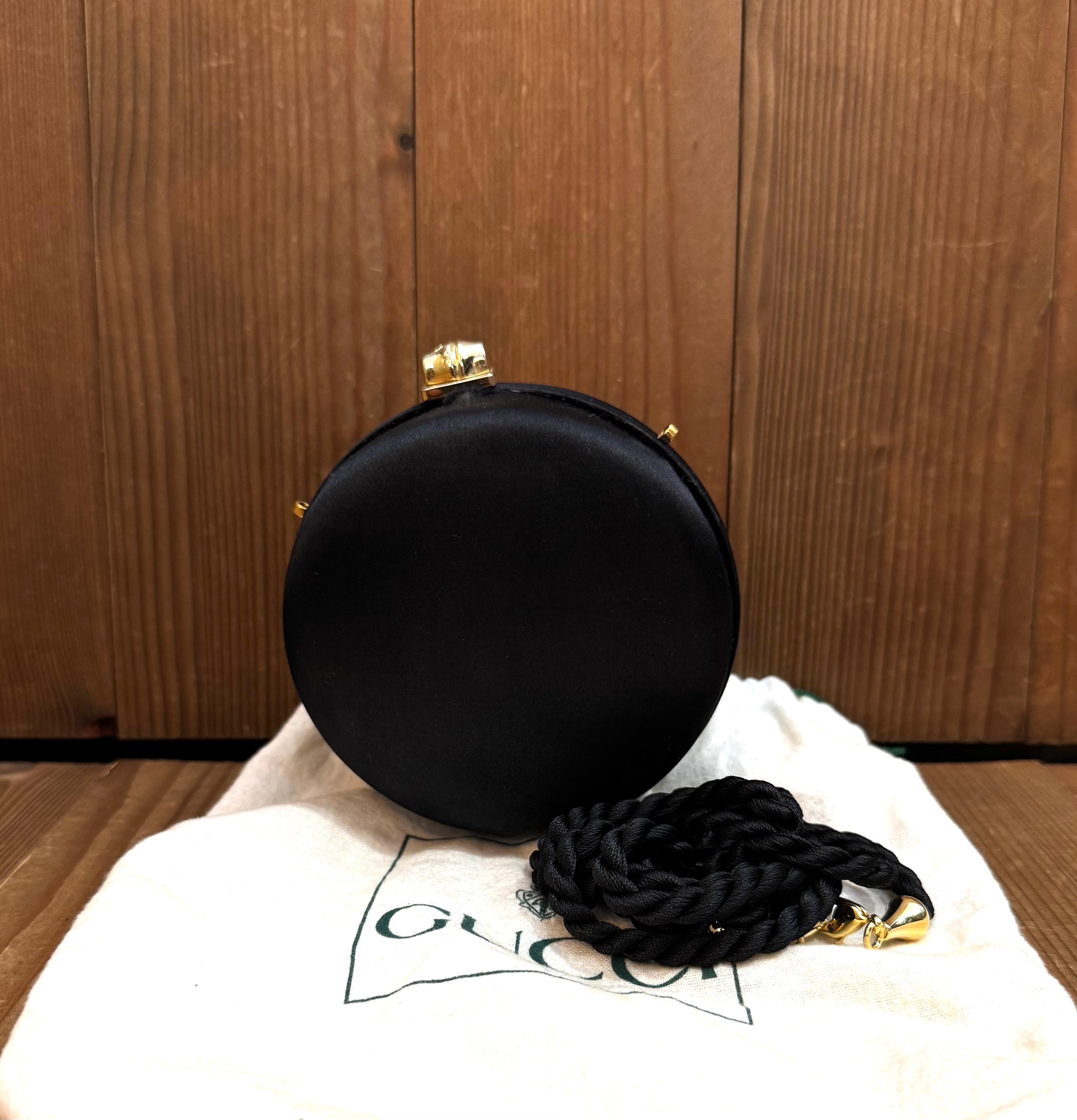 1990s Vintage GUCCI Micro Satin Bamboo Box Clutch Bag Black Mini In Good Condition For Sale In Bangkok, TH