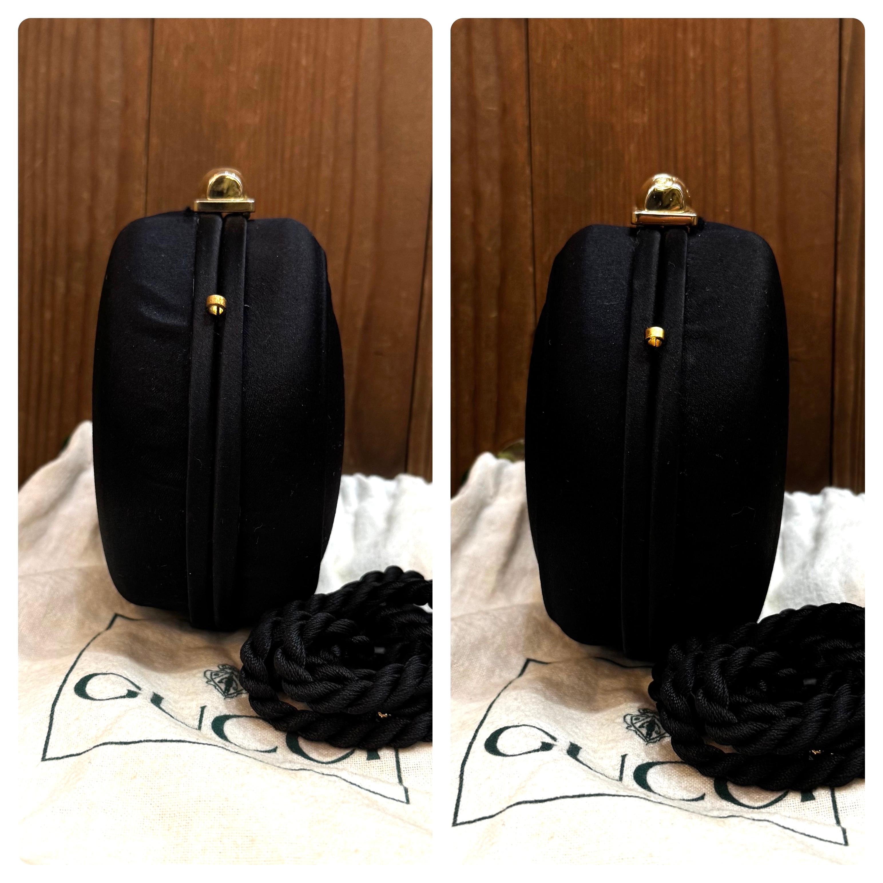 1990s Vintage GUCCI Micro Satin Bamboo Box Clutch Bag Black Mini For Sale 3