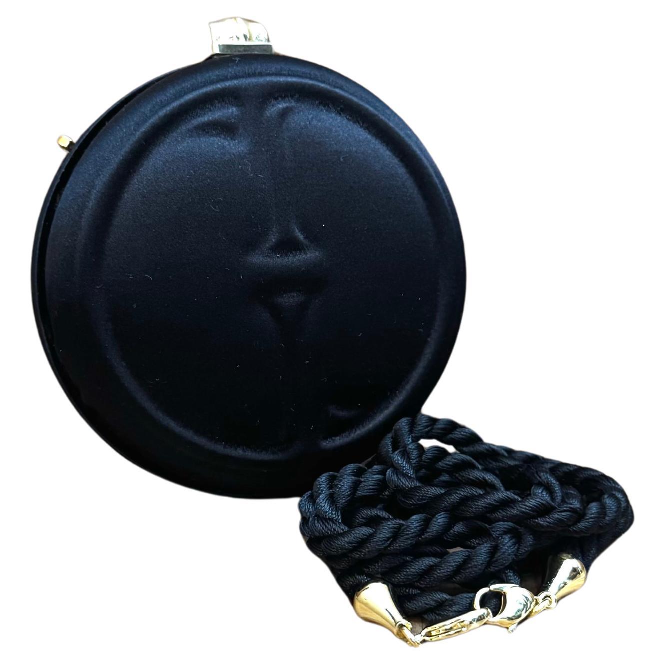 1990s Vintage GUCCI Micro Satin Bamboo Box Clutch Bag Black Mini For Sale