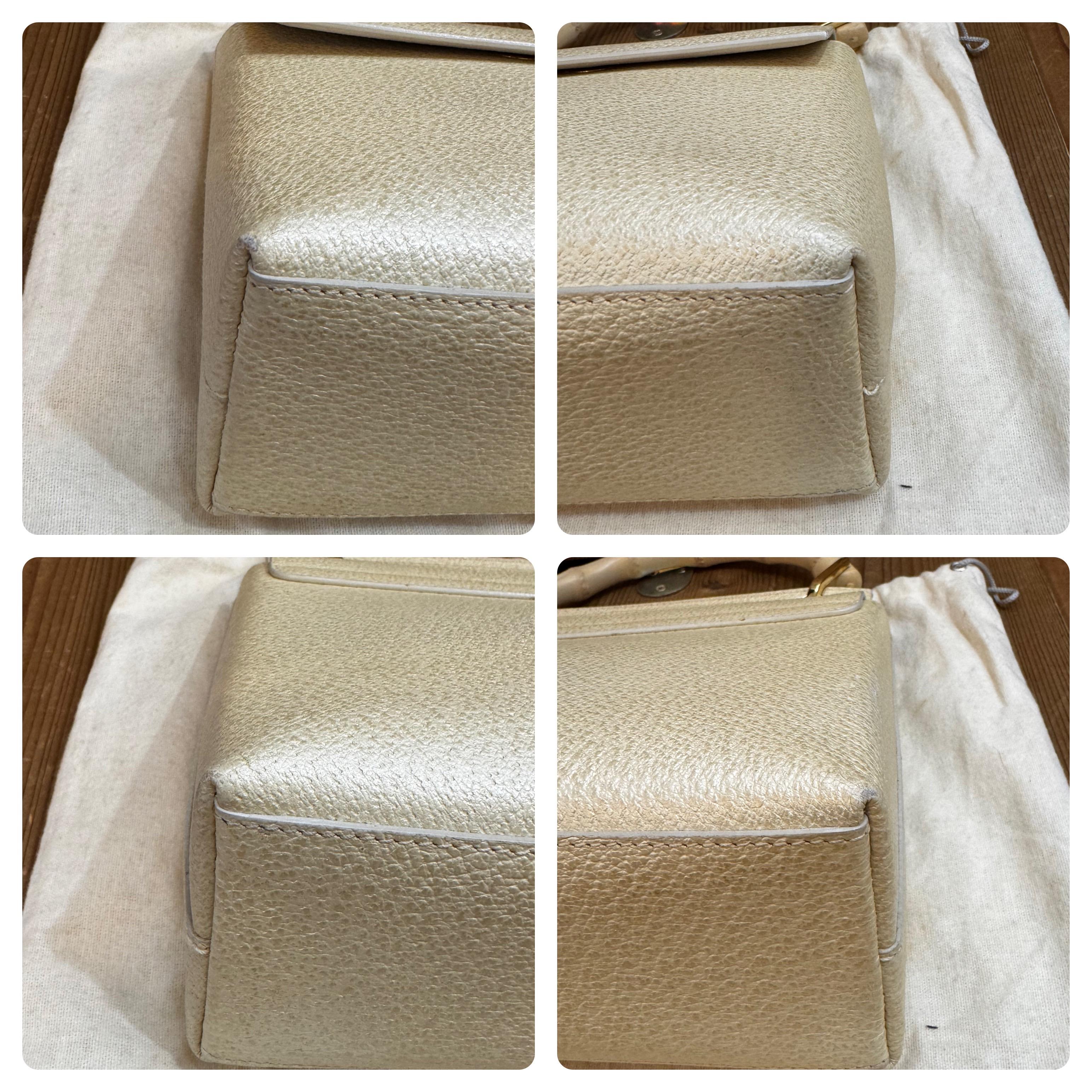 1990s Vintage GUCCI Small Bamboo Leather Handbag Off white For Sale 3