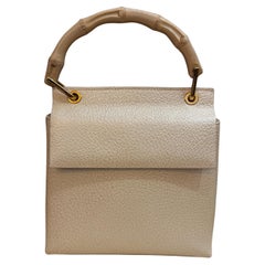 1990s Vintage GUCCI Small Bamboo Leather Handbag Off white