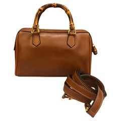 1990s Vintage GUCCI Mini Boston Bamboo Crossbody Handbag Calfskin Leather