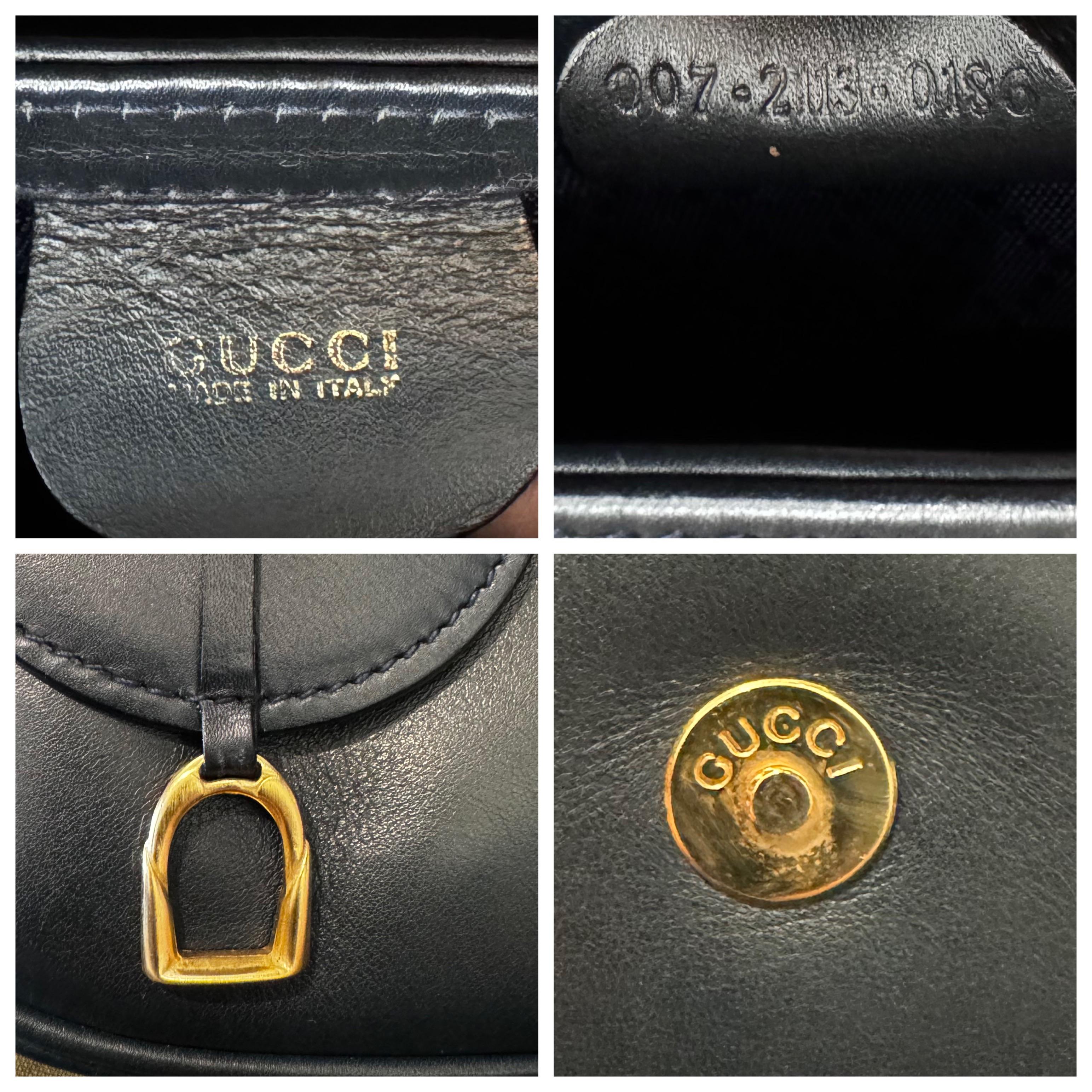 1990s Vintage GUCCI Mini Calfskin Leather Saddle Crossbody Belt Bag Navy Two-Way For Sale 4