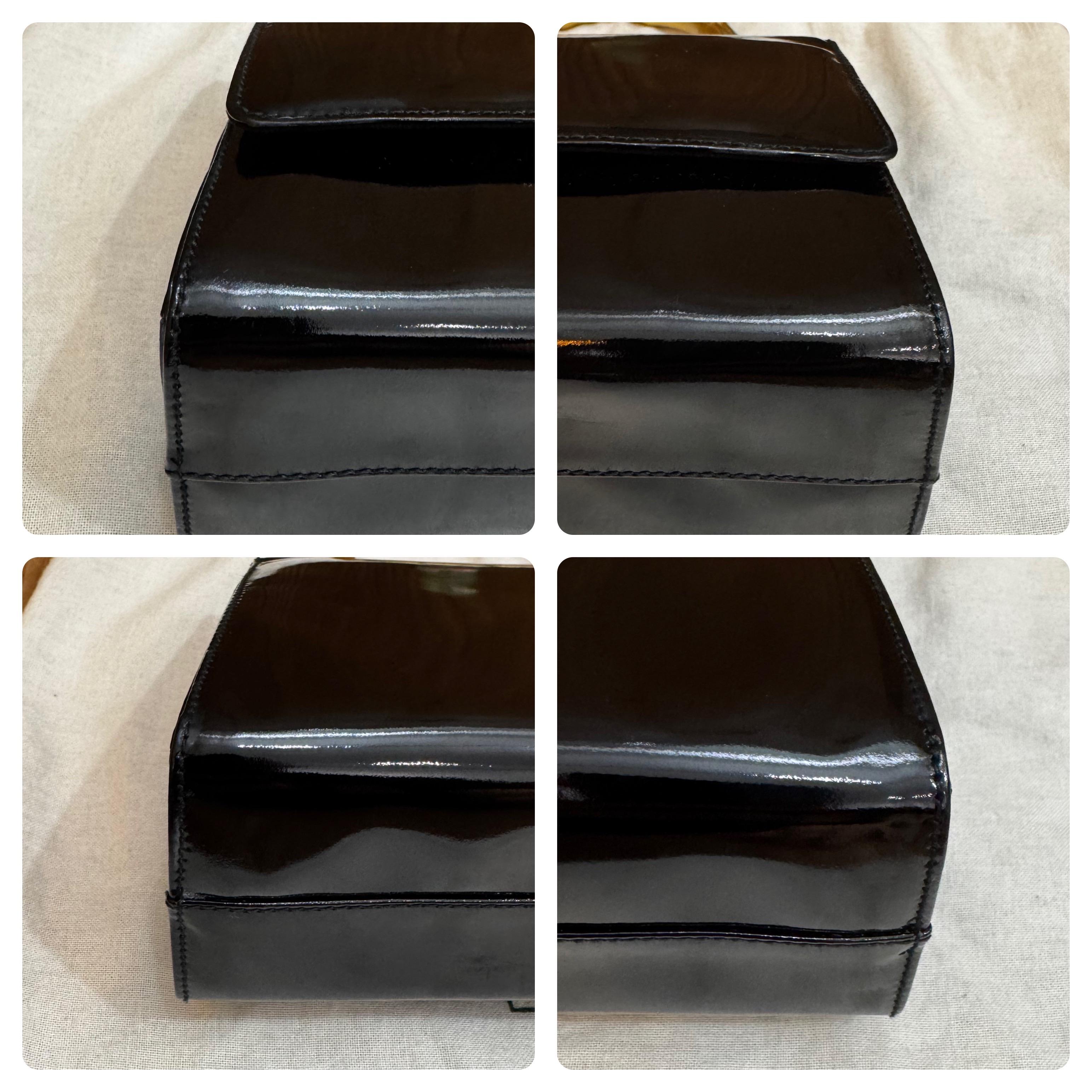 1990s Vintage GUCCI Mini Gold Bamboo Ring Hand Bag Patent Leather Black 6