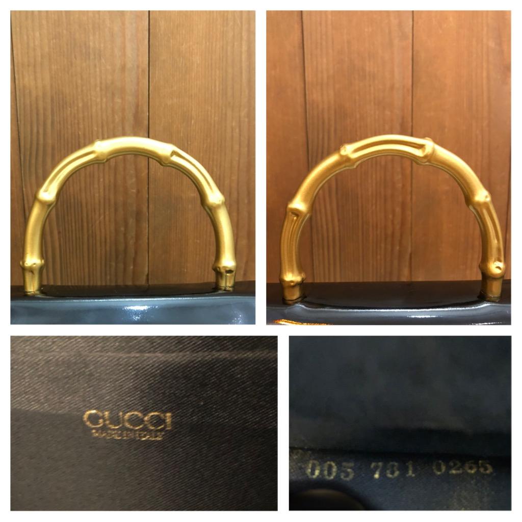 1990s Vintage GUCCI Mini Gold Bamboo Ring Hand Bag Patent Leather Black For Sale 5