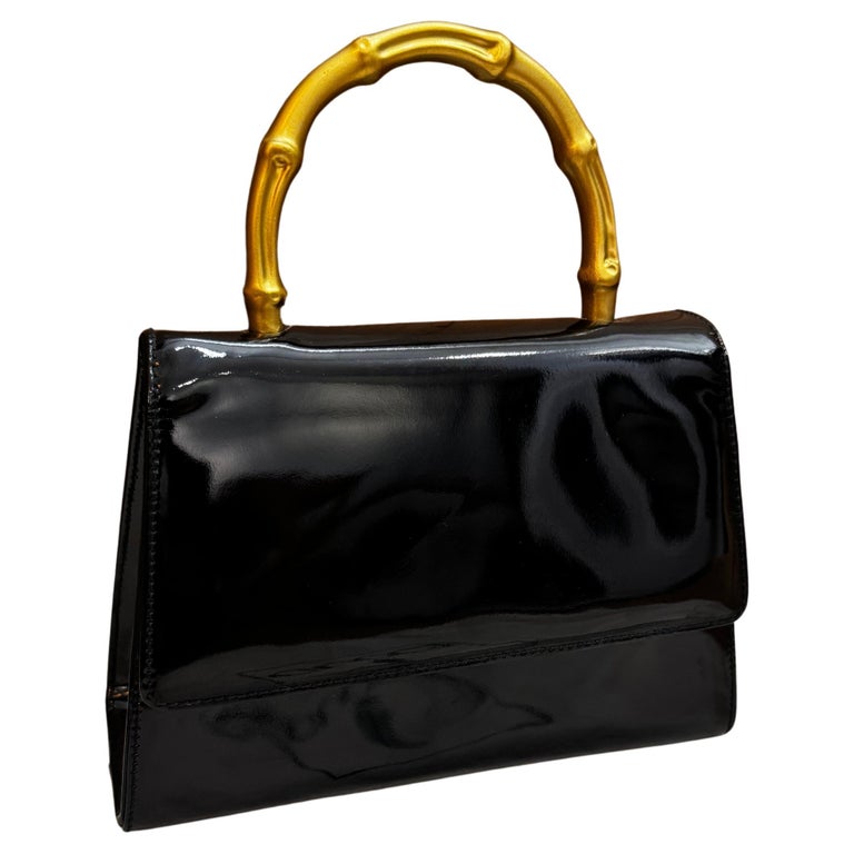 1990s Vintage GUCCI Mini Gold Bamboo Ring Hand Bag Patent  display picture 3