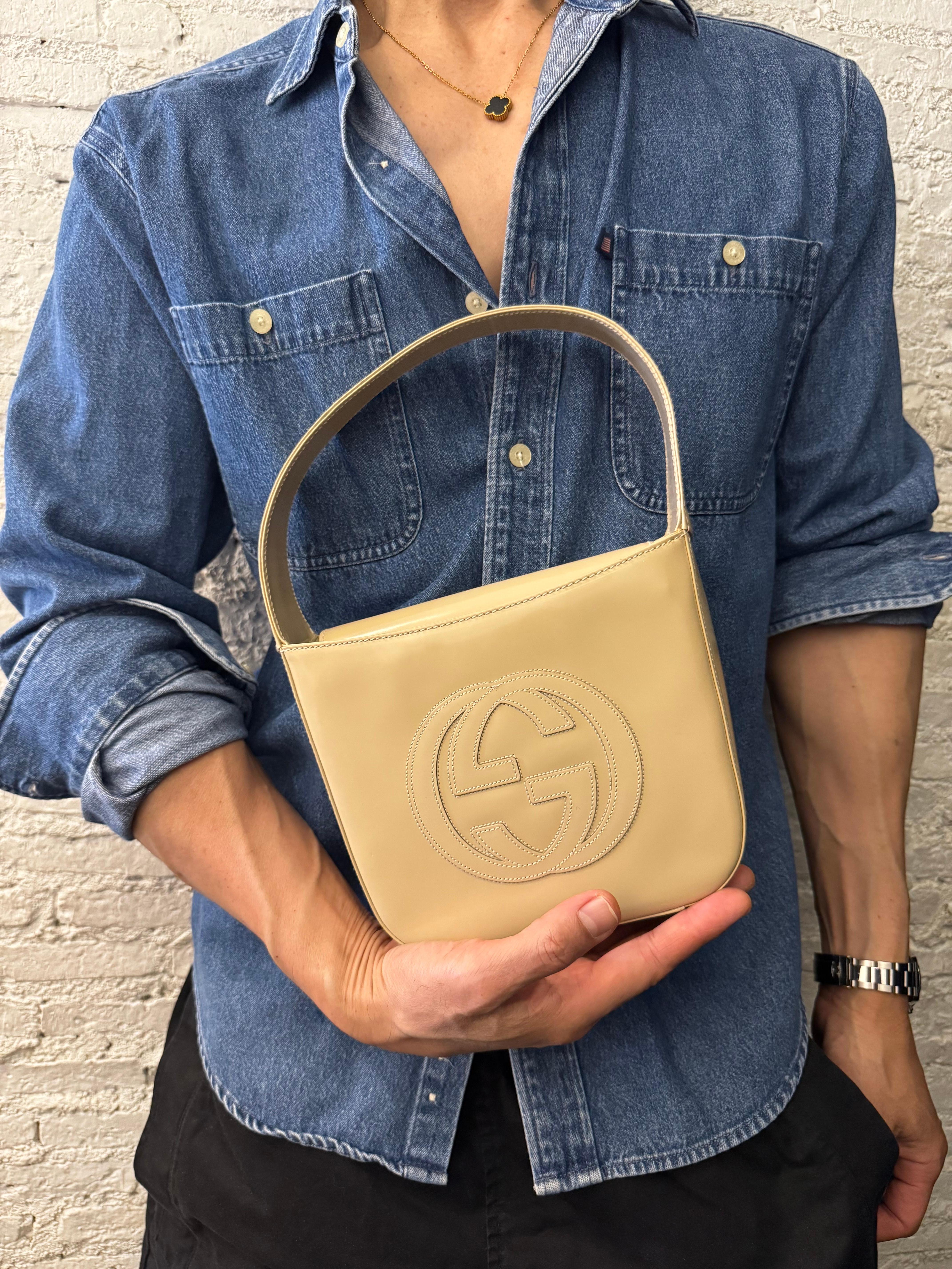 1990s Vintage GUCCI Mini Hobo Handbag Calfskin Leather Beige 6