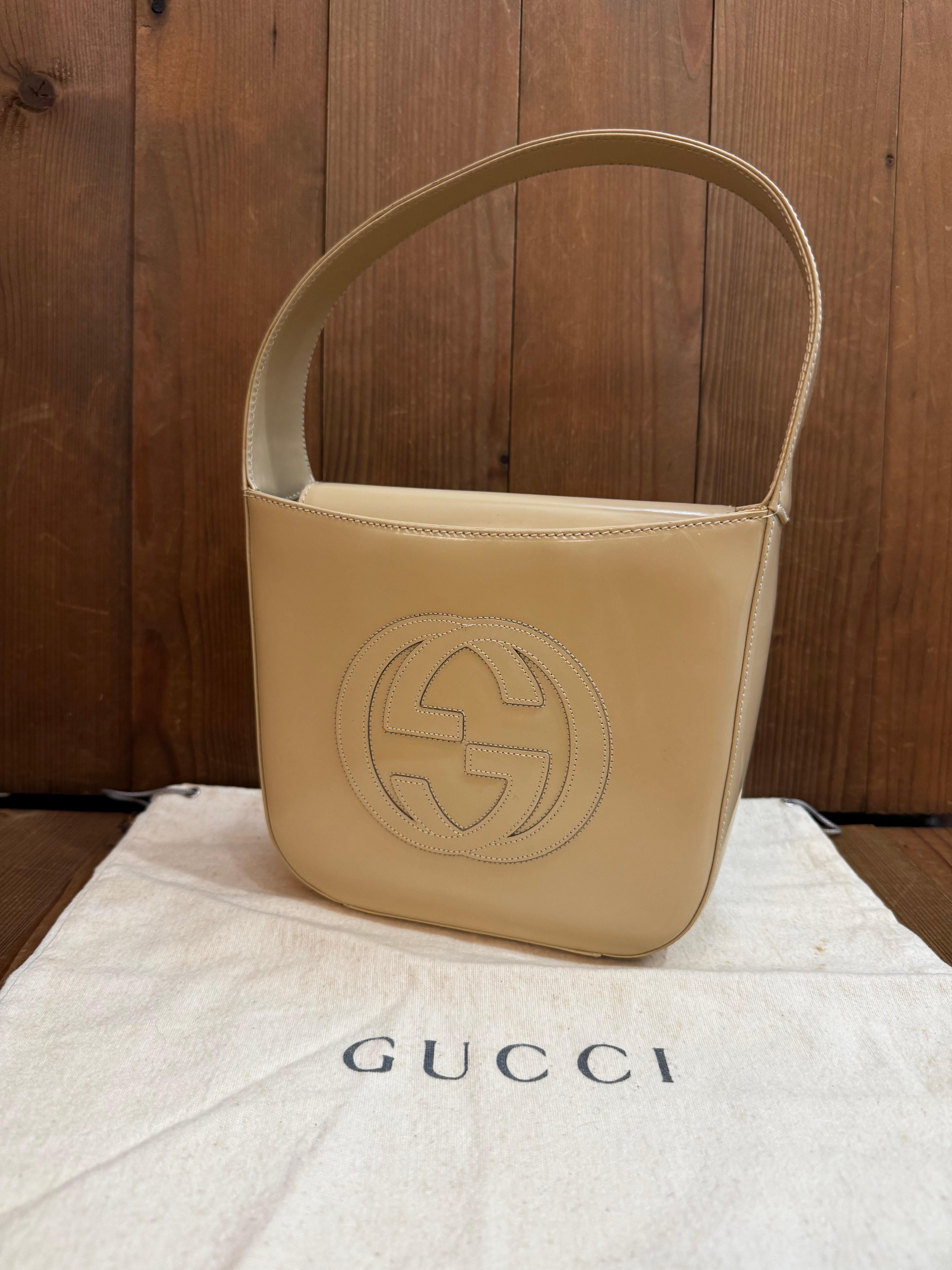 1990s Vintage GUCCI Mini Hobo Handbag Calfskin Leather Beige In Good Condition In Bangkok, TH