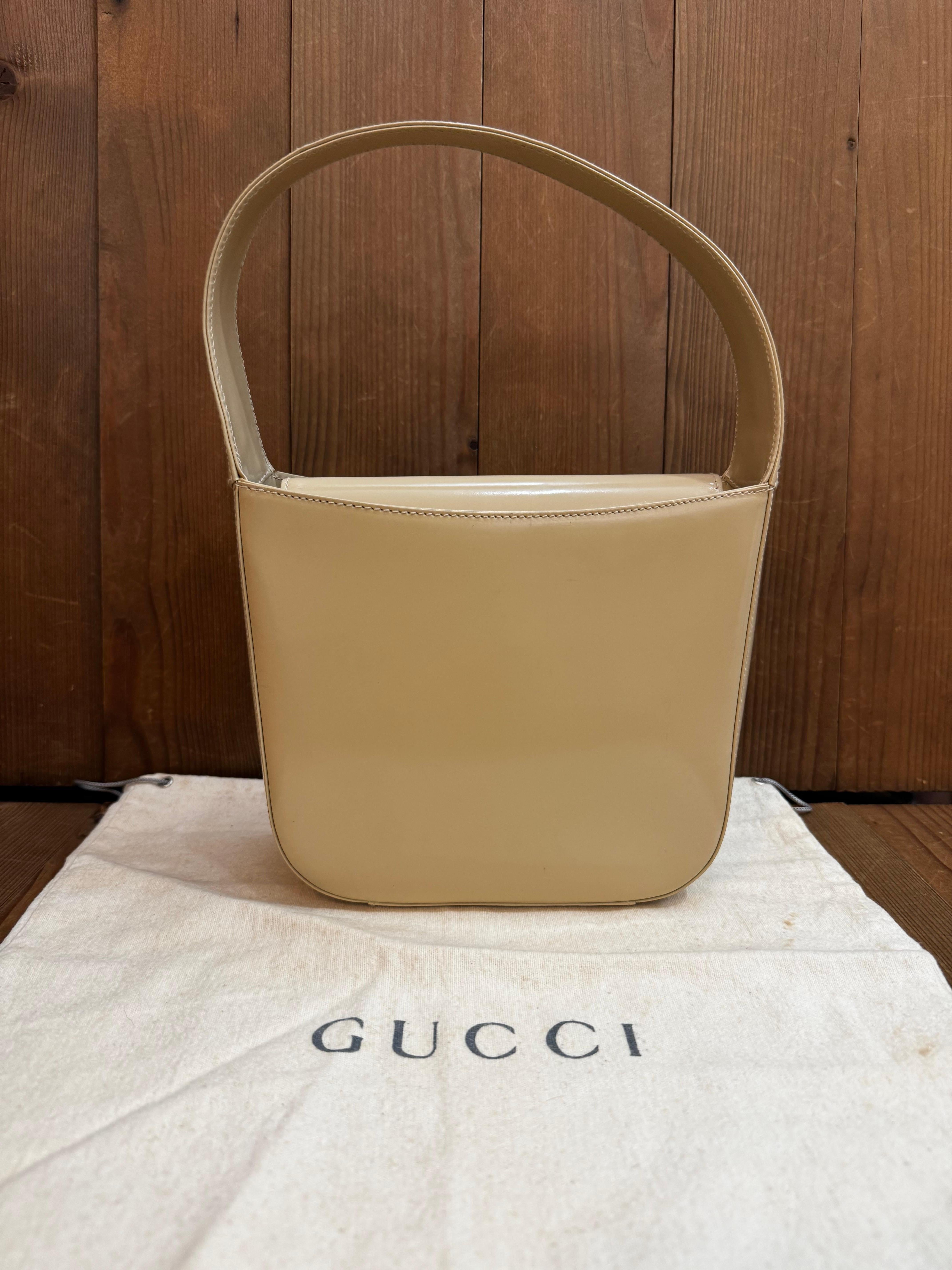Women's 1990s Vintage GUCCI Mini Hobo Handbag Calfskin Leather Beige