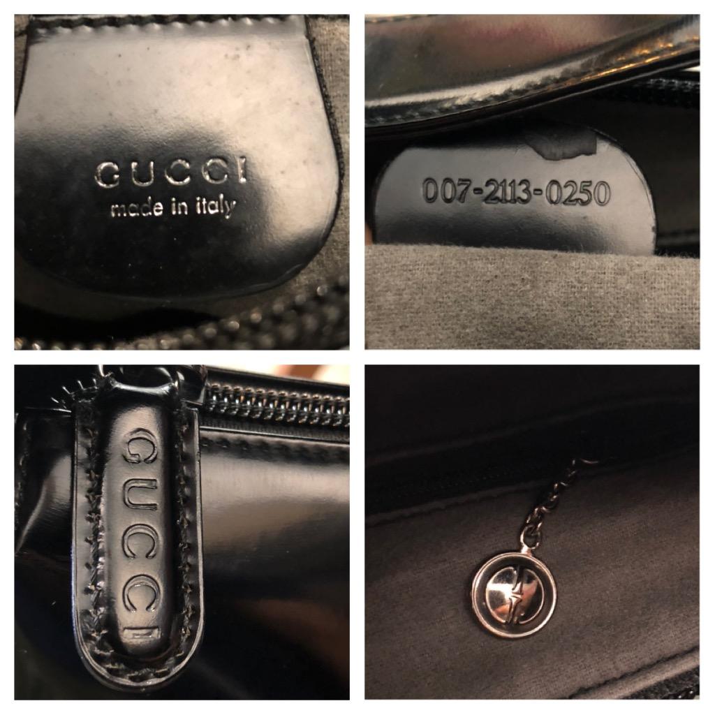 1990s Vintage GUCCI Small Hobo Shoulder Bag Polished Leather Black  For Sale 5