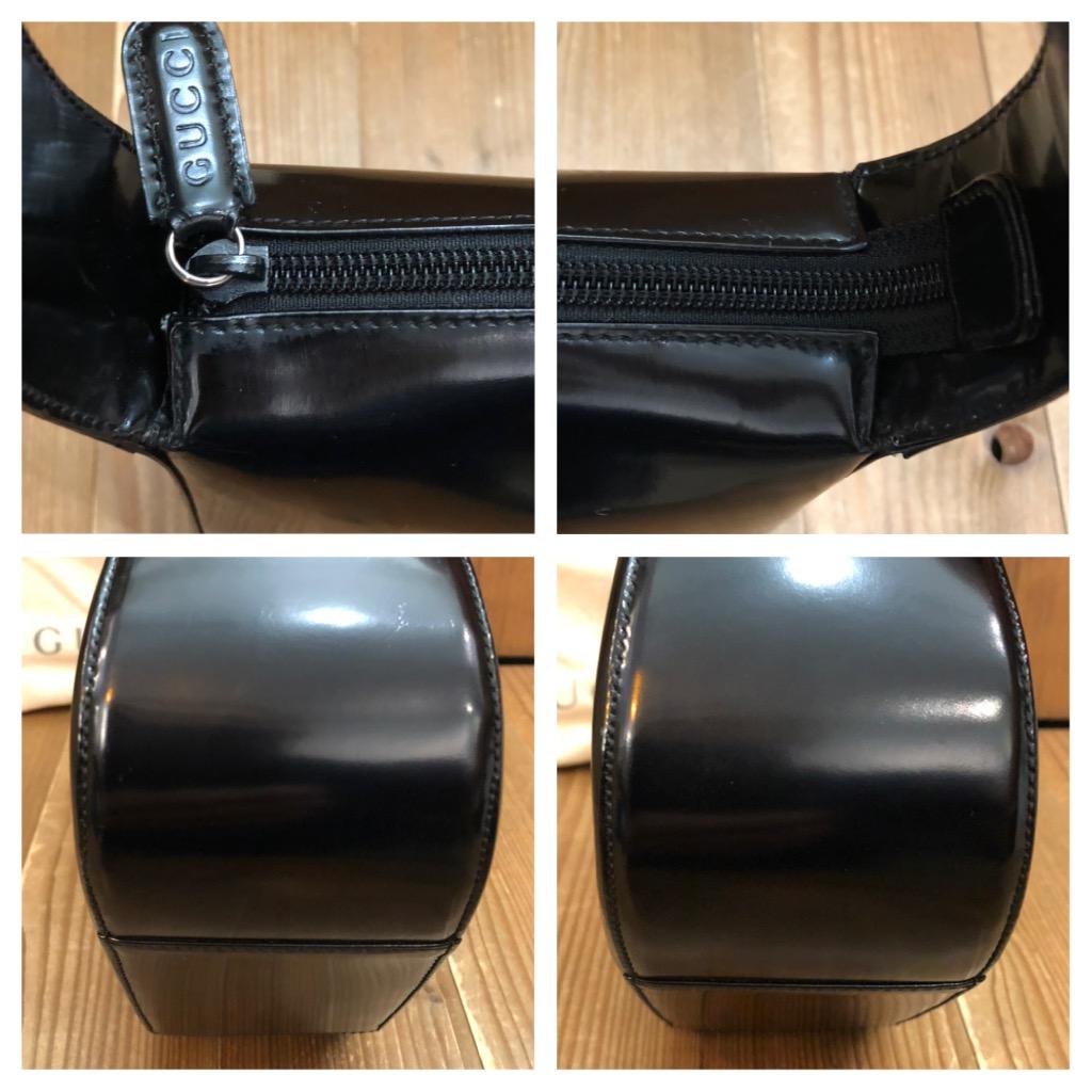 1990s Vintage GUCCI Small Hobo Shoulder Bag Polished Leather Black  For Sale 2