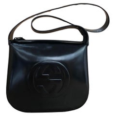 1990s Vintage GUCCI Small Hobo Shoulder Bag Polished Leather Black 