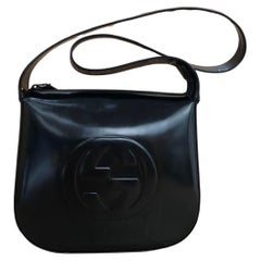 1990s Vintage GUCCI Bolso de hombro de cuero pulido Negro