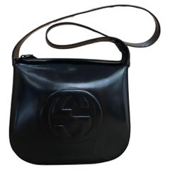 1990s Vintage GUCCI Bolso Hobo Pequeño Cuero Pulido Negro 