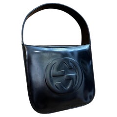 1990s Vintage GUCCI Bolso Hobo Pequeño Piel de Becerro Negro
