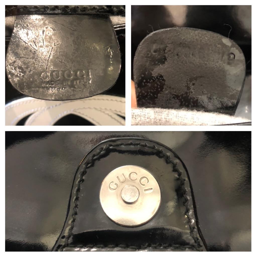 1990s Vintage GUCCI Mini Hobo Handbag Patent Leather Black  For Sale 5
