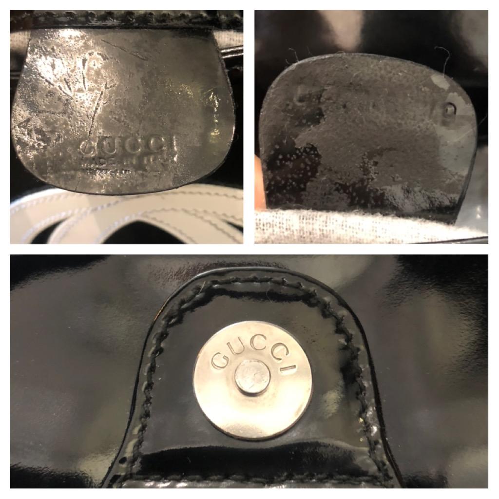 1990s Vintage GUCCI Bolso Hobo Pequeño Charol Negro en venta 5