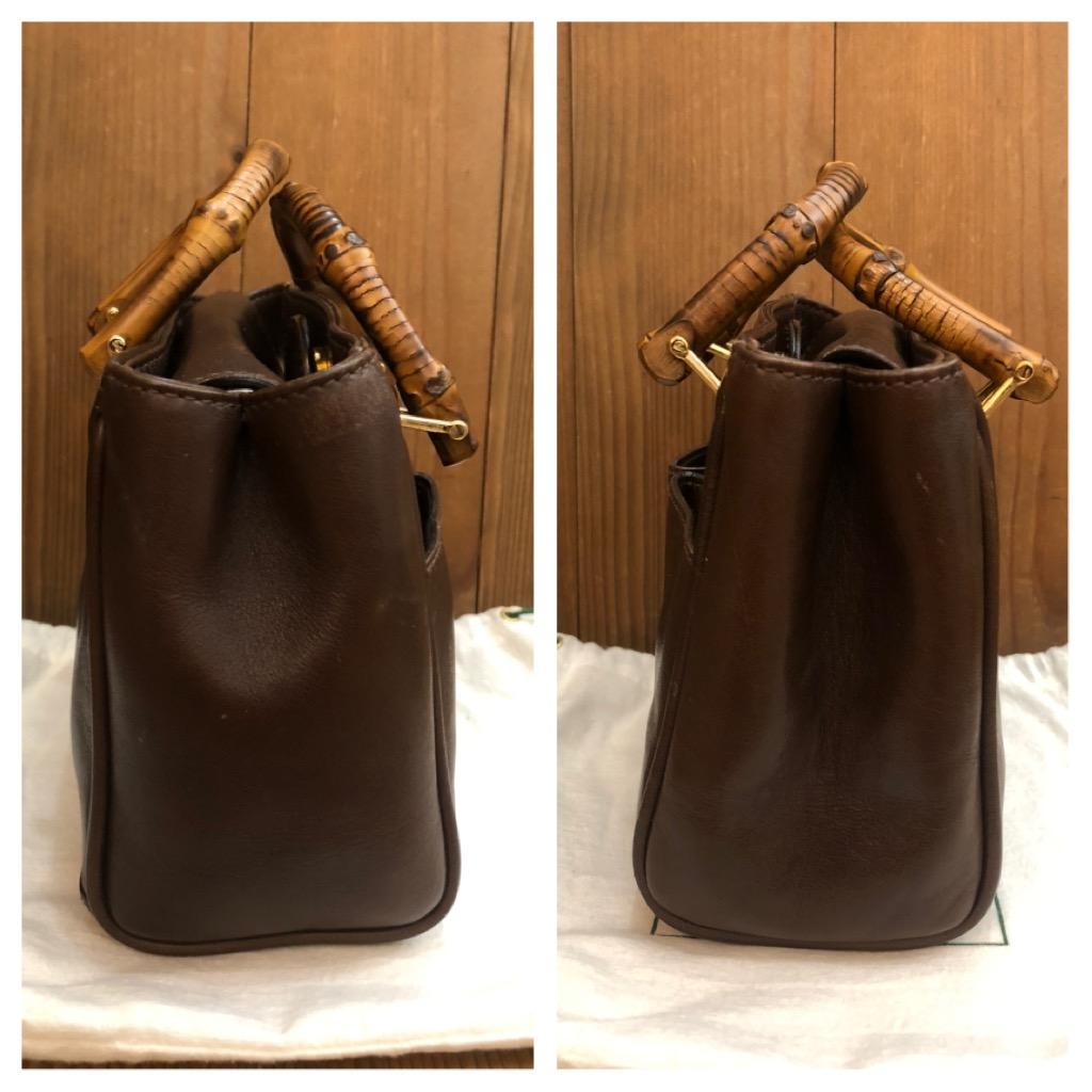 1990s Vintage GUCCI Mini Leather Bamboo Two-Way Crossbody Handbag Chocolate 4