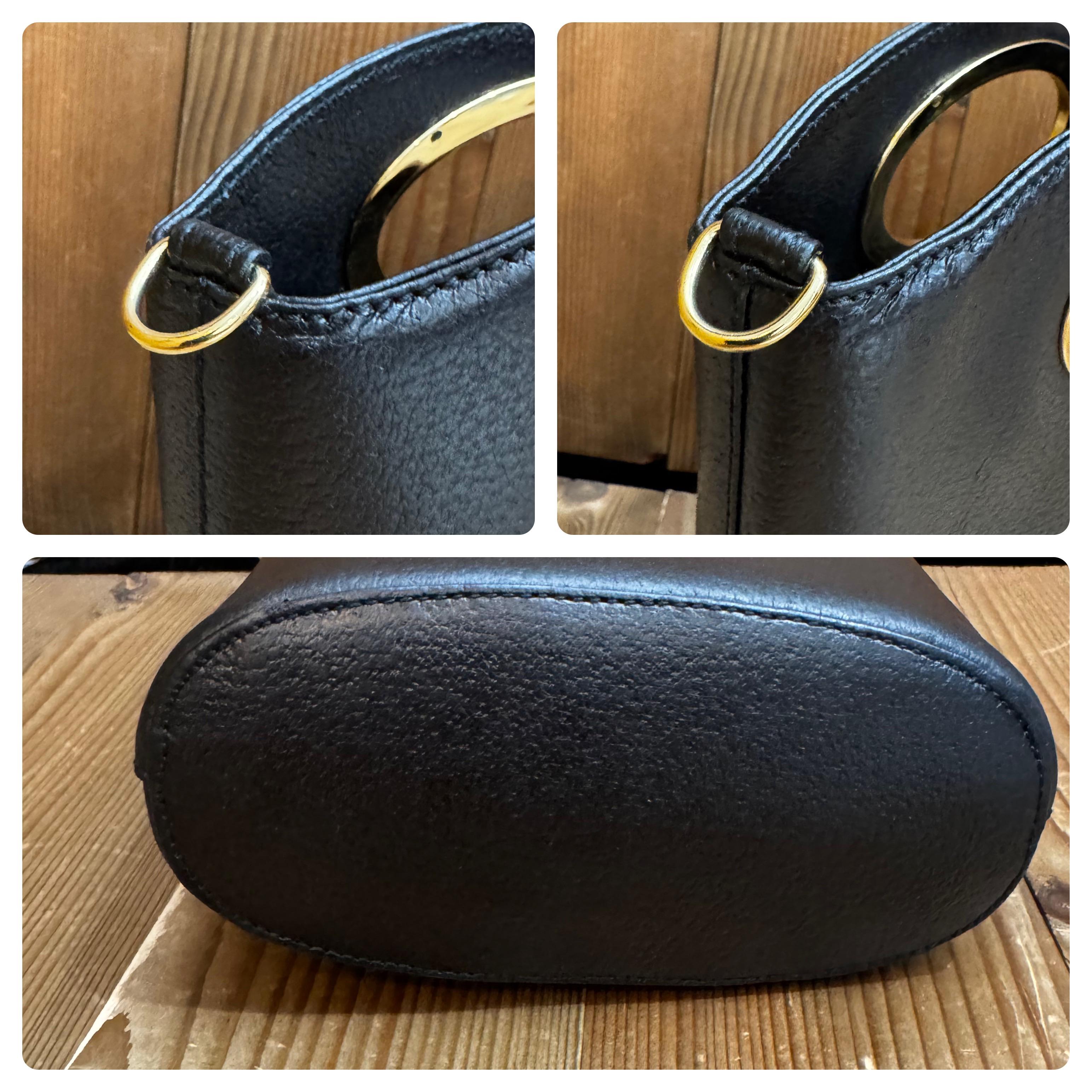 Women's or Men's 1990s Vintage GUCCI Mini Two-Way Bucket Crossbody Handbag Pigskin Leather Black