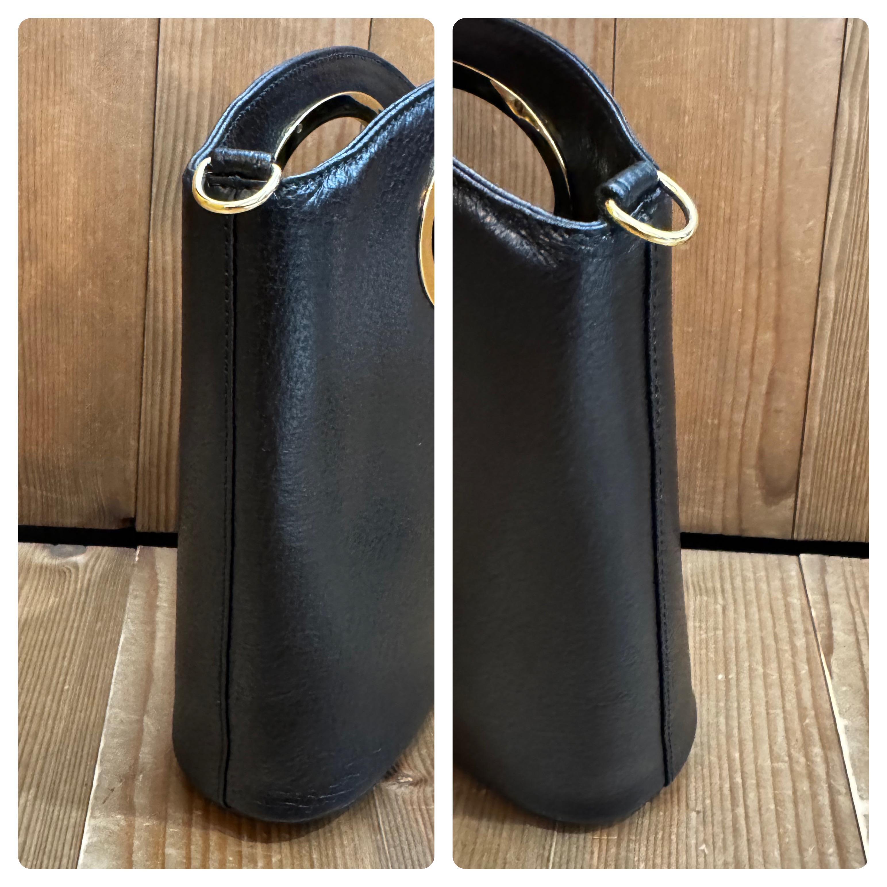 1990s Vintage GUCCI Mini Two-Way Bucket Crossbody Handbag Pigskin Leather Black 1