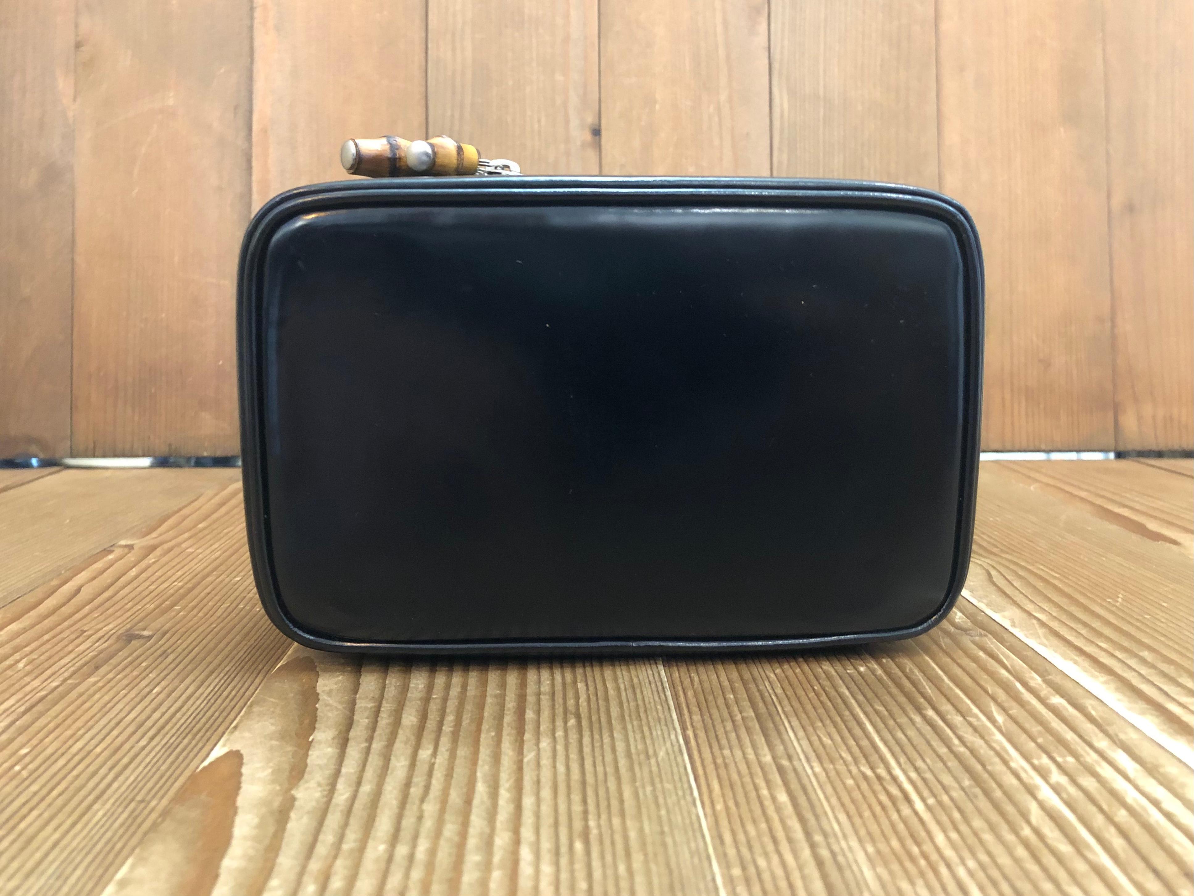 1990s Vintage GUCCI Mini Vanity Case Hand Bag Polished Leather Black 6