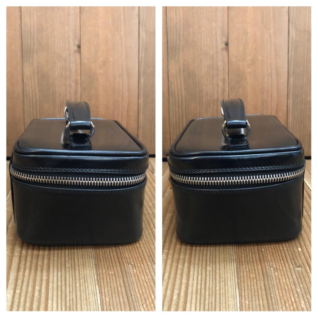 1990s Vintage GUCCI Mini Vanity Case Hand Bag Polished Leather Black 4