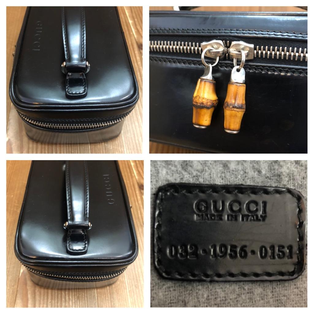 1990s Vintage GUCCI Mini Vanity Case Hand Bag Polished Leather Black 5