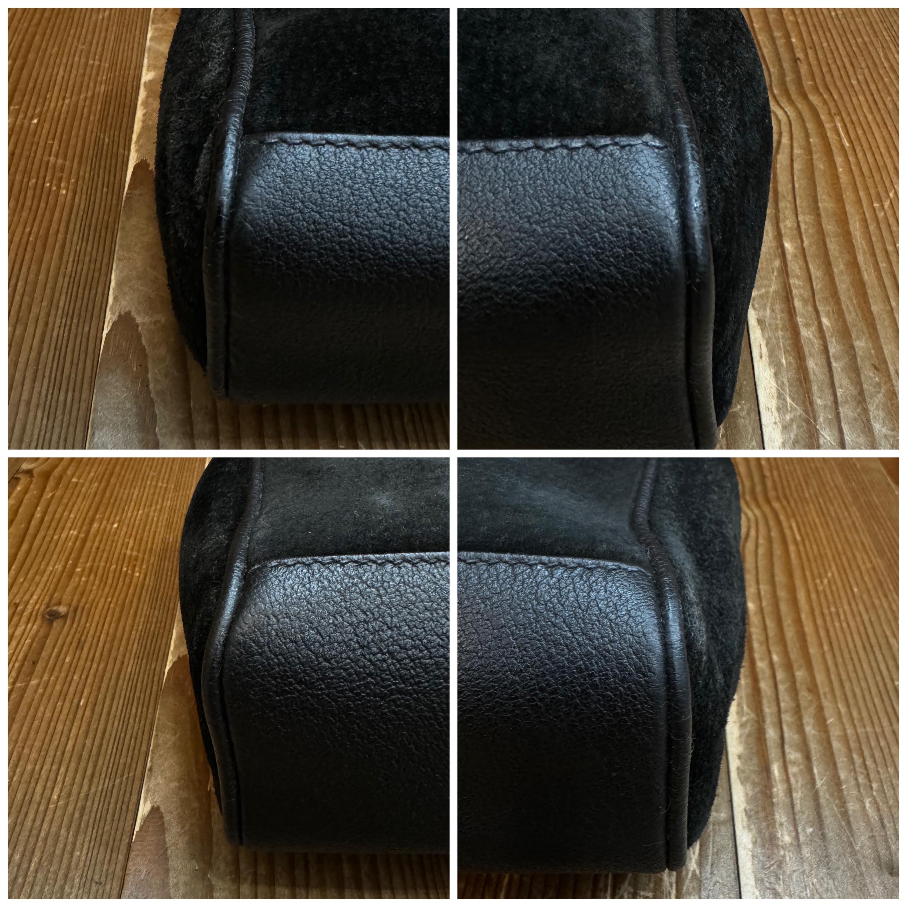 1990s Vintage GUCCI Mini Nubuck Leather Bamboo Two-Way Crossbody Handbag Black 2