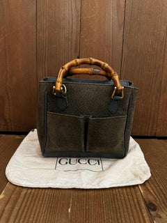1990s Vintage GUCCI Mini Nubuck Leather Bamboo Two-Way Crossbody Handbag Green