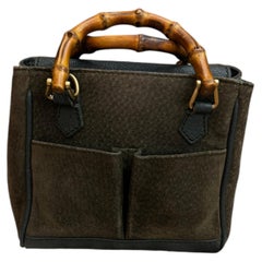 1990s Vintage GUCCI Mini Nubuck Leather Bamboo Two-Way Crossbody Handbag Green