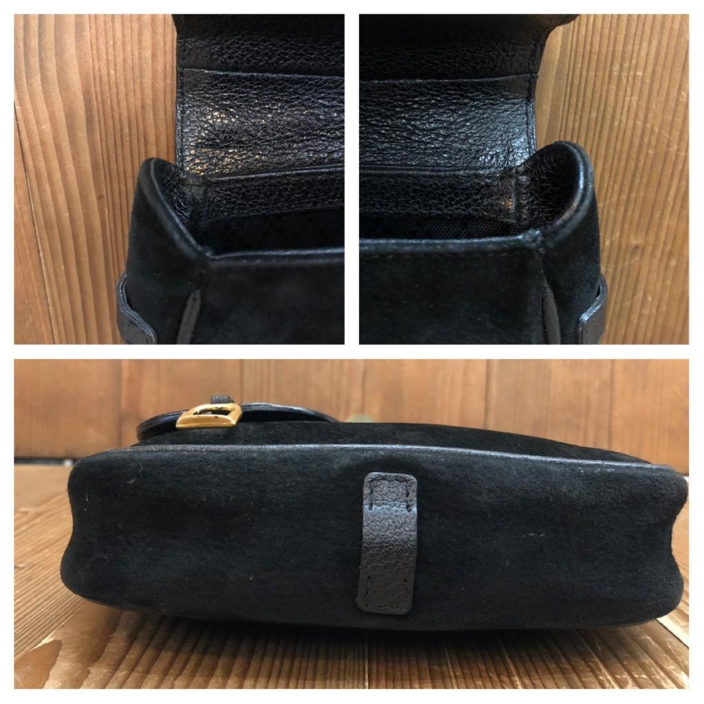 1990s Vintage GUCCI Mini Nubuck Leather Saddle Belt Bag Black  For Sale 1