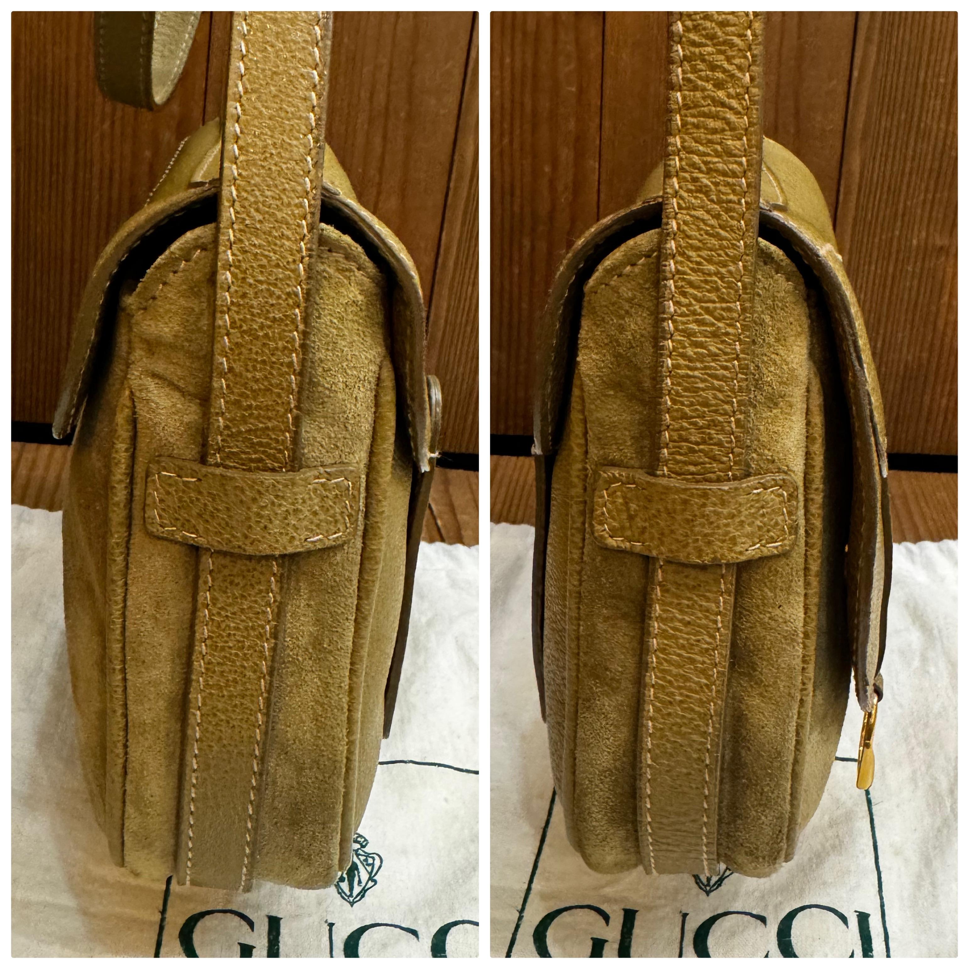 GUCCI mini sac à bandoulière à deux voies en cuir nubuck kaki, années 1990 en vente 2