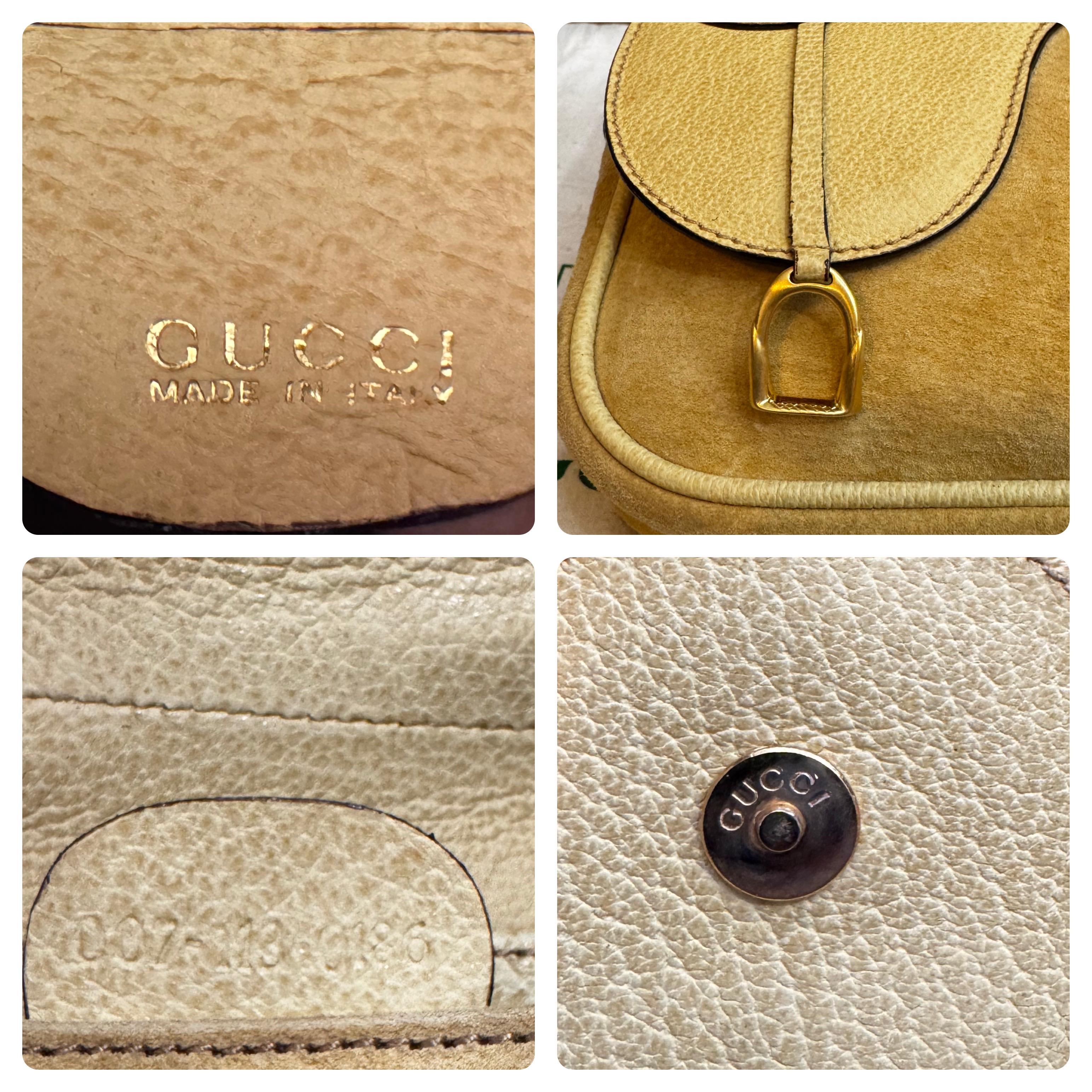 1990s Vintage GUCCI Mini Nubuck Leather Two-Way Saddle Crossbody Belt Bag Amarillo en venta 3