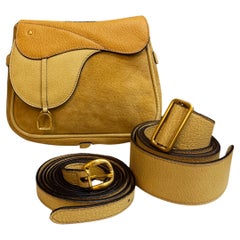 1990s Vintage GUCCI Mini Nubuck Leather Two-Way Saddle Crossbody Belt Bag Yellow