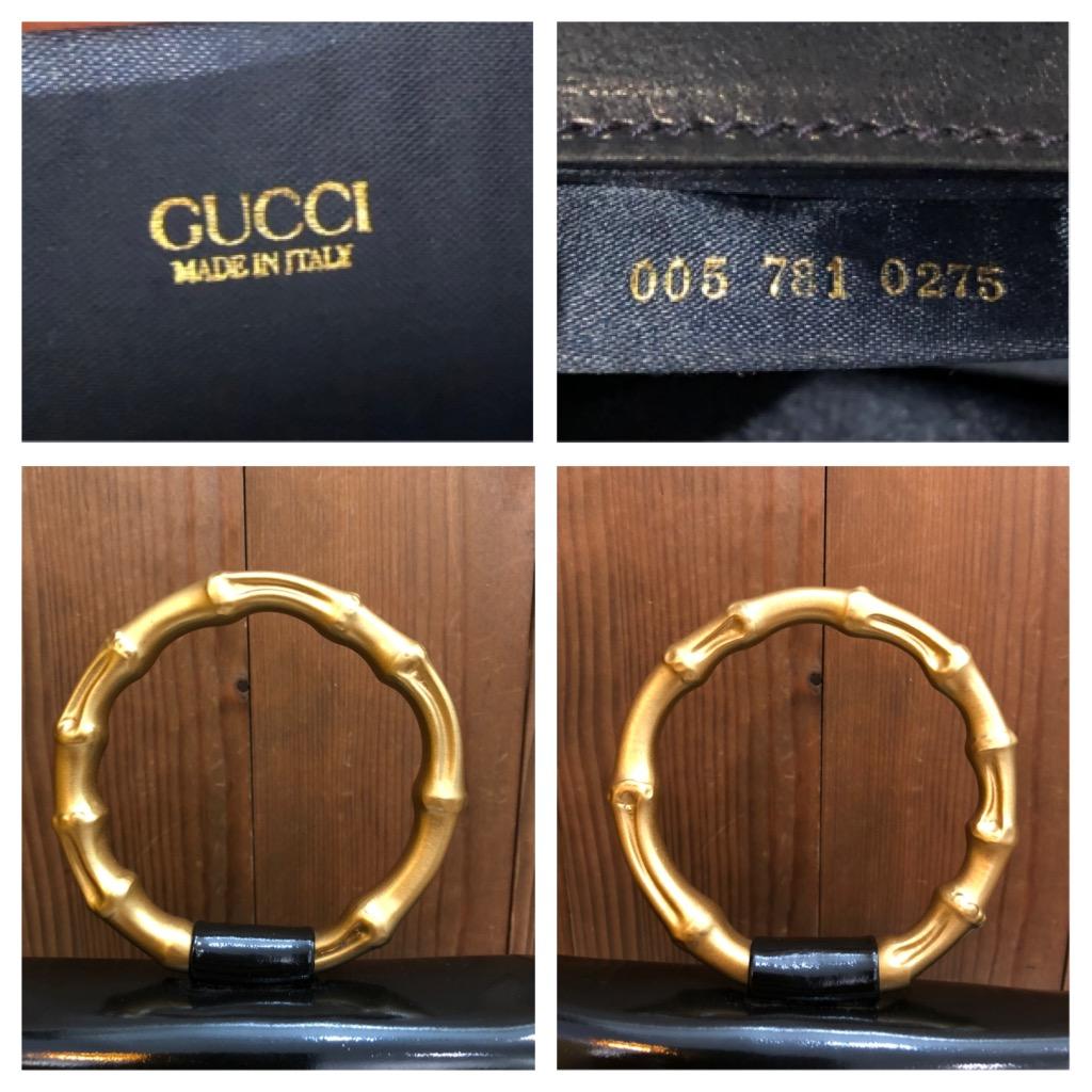 Women's or Men's 1990s Vintage GUCCI Mini Bamboo Ring Handbag Crossbody Bag Patent Leather Black