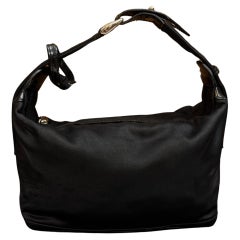 1990s Vintage GUCCI Mini Satin Bamboo Hand Bag Black