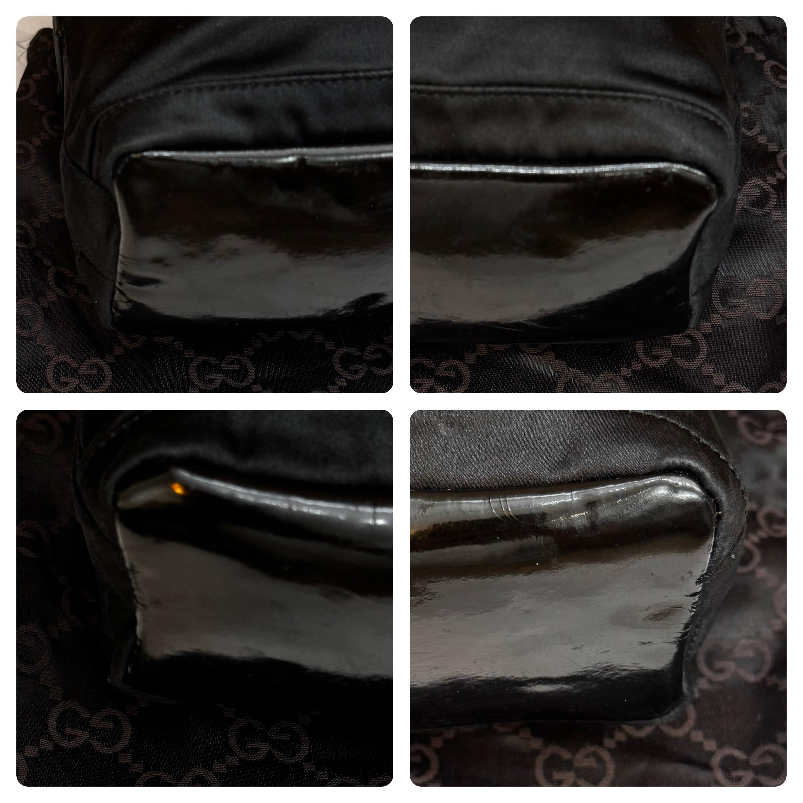 1990s Vintage GUCCI Mini Satin Bamboo Hand Bag Black en vente 1